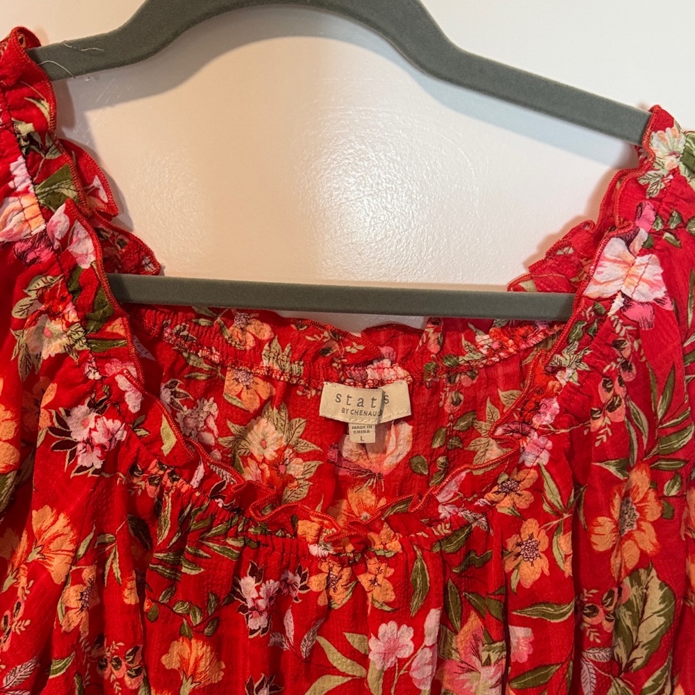 Vibrant Red Floral Women's Blouse - Picture 2 of 6